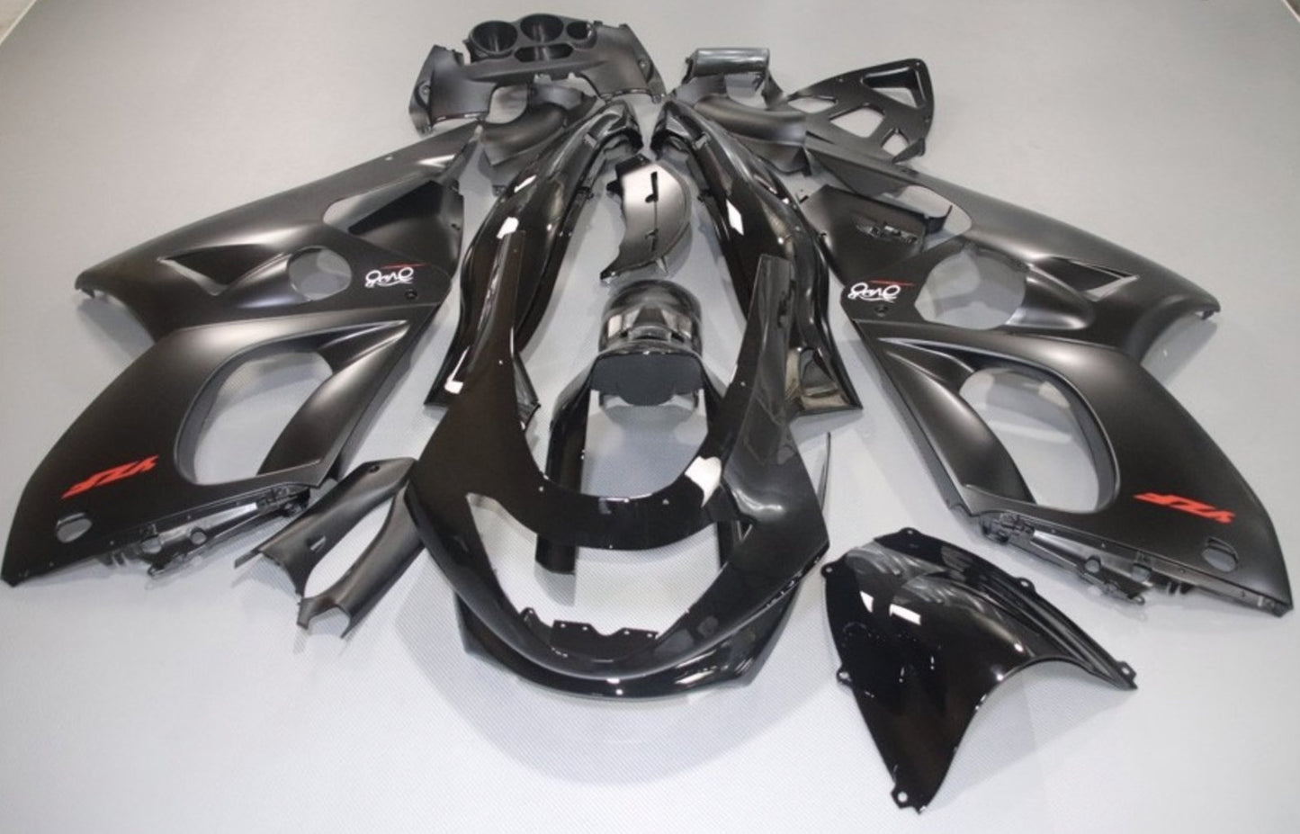 Matte Black, Gloss Black and Red Fairing Kit for a 1998, 1999, 2000, 2001, 2002, 2003, 2004, 2005, 2006 & 2007 Yamaha YZF600R motorcycle