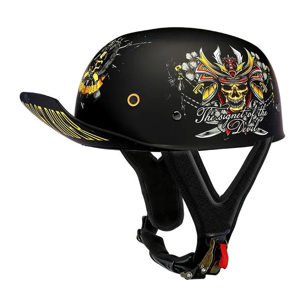Matte Black and Yellow Ghost Rider Vintage Baseball Cap Motorcycle Helmet is brought to you by KingsMotorcycleFairings.com