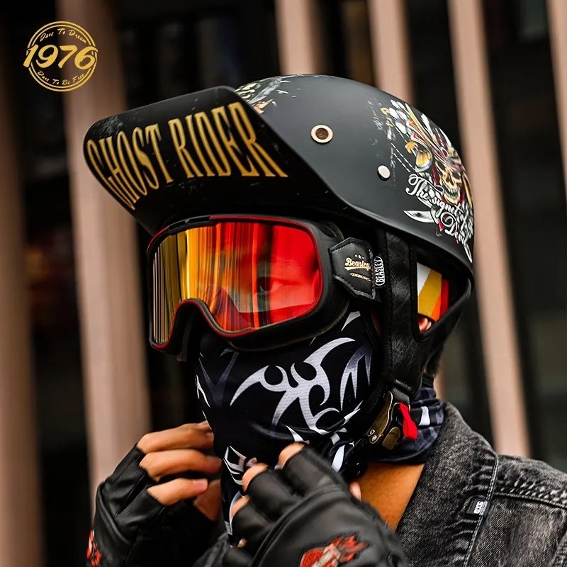 Matte Black and Yellow Ghost Rider Vintage Baseball Cap Motorcycle Helmet is brought to you by KingsMotorcycleFairings.com