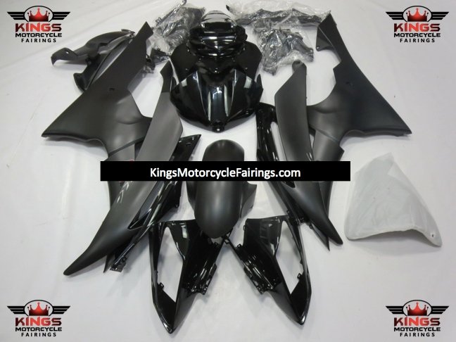 Matte Black and Gloss Black Fairing Kit for a 2008, 2009, 2010, 2011, 2012, 2013, 2014, 2015 & 2016 Yamaha YZF-R6 motorcycle