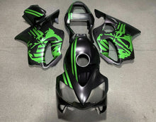 Matte Black and Green Skull Fairing Kit for a 2001, 2002, 2003 Honda CBR600F4i motorcycle
