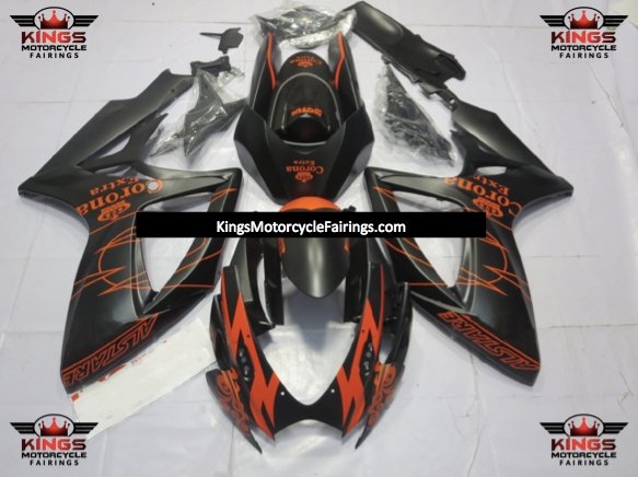 Matte Black and Matte Orange Tribal Corona Fairing Kit for a 2006 & 2007 Suzuki GSX-R750 motorcycle