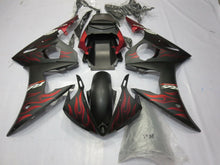 Matte Black and Matte Red Flame Fairing Kit for a 2003 & 2004 Yamaha YZF-R6 motorcycle