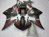 Matte Black and Matte Red Flame Fairing Kit for a 2003 & 2004 Yamaha YZF-R6 motorcycle