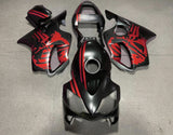 Matte Black and Red Skull Fairing Kit for a 2001, 2002, 2003 Honda CBR600F4i motorcycle