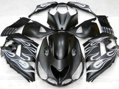 Matte Black and Matte White Flame Fairing Kit for a 2006, 2007, 2008, 2009, 2010 & 2011 Kawasaki Ninja ZX-14R motorcycle