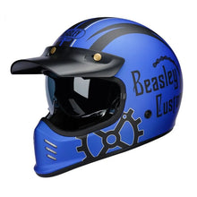 Matte Blue & Black Skull & Gear Beasley Open-Face Motorcycle Helmet is brought to you by KingsMotorcycleFairings.com