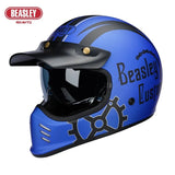 Matte Blue & Black Skull & Gear Beasley Open-Face Motorcycle Helmet is brought to you by KingsMotorcycleFairings.com