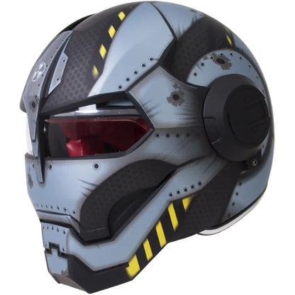 Matte Blue Metal, Black & Yellow Navy Soldier Iron Man Full Face Modular Motorcycle Helmet is brought to you by KingsMotorcycleFairings.com