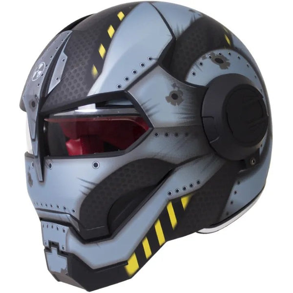 Matte Blue Metal, Black & Yellow Navy Solider Iron Man Full Face Modular Motorcycle Helmet is brought to you by KingsMotorcycleFairings.com