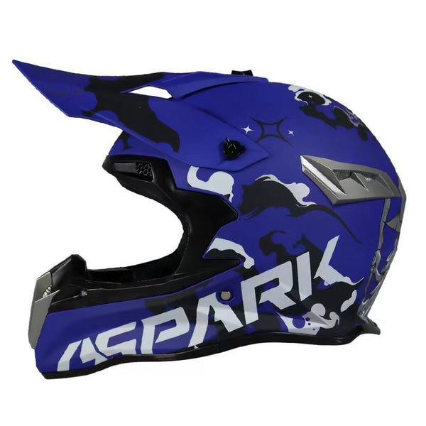 Matte Blue, White, Black & Silver Splash Dirt Bike Motorcycle Helmet at KingsMotorcycleFairings.com