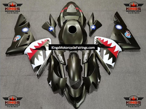 Matte Green Flying Tiger Bomber Fairing Kit for a 2004 & 2005 Kawasaki ZX-10R motorcycle