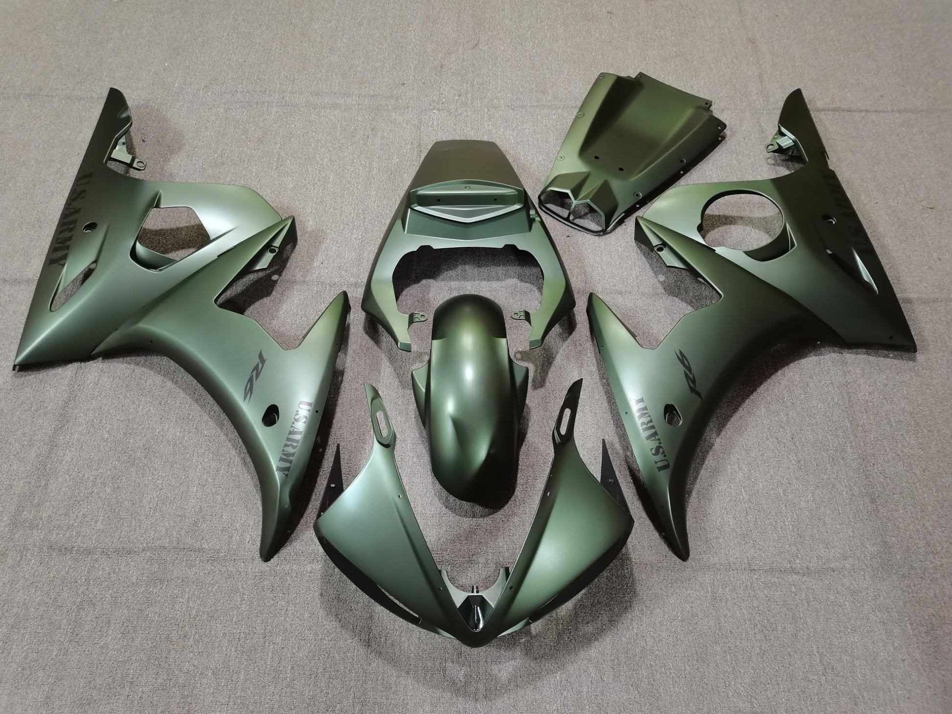 Matte Green U.S. Army Fairing Kit for a 2005 Yamaha YZF-R6 motorcycle