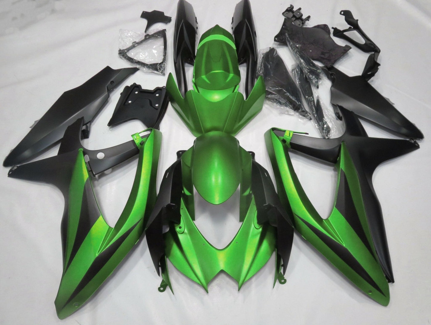 Matte Green and Matte Black Fairing Kit for a 2008, 2009, & 2010 Suzuki GSX-R600 motorcycle