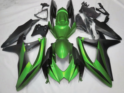 Matte Green and Matte Black Fairing Kit for a 2008, 2009, & 2010 Suzuki GSX-R600 motorcycle