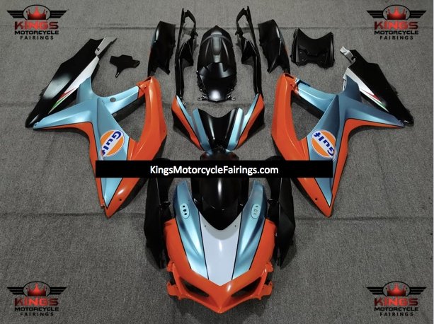 Suzuki GSXR750 (2008-2010) Matte Orange, Blue, Black & White Gulf Fairings