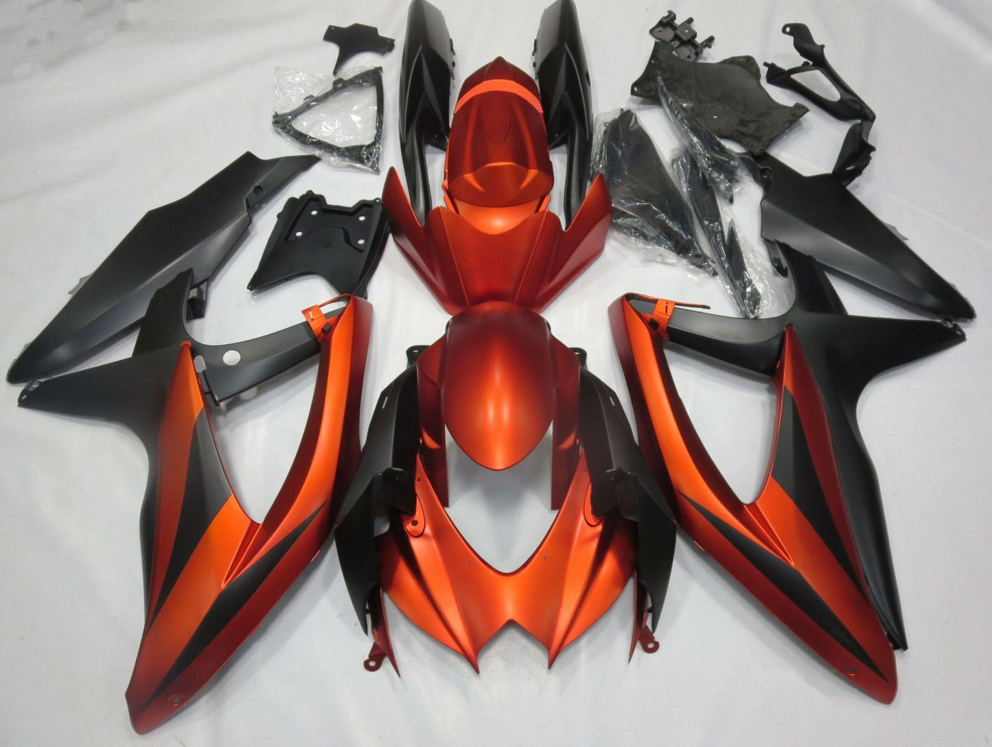 Matte Orange and Matte Black Fairing Kit for a 2008, 2009 & 2010 Suzuki GSX-R750 motorcycle