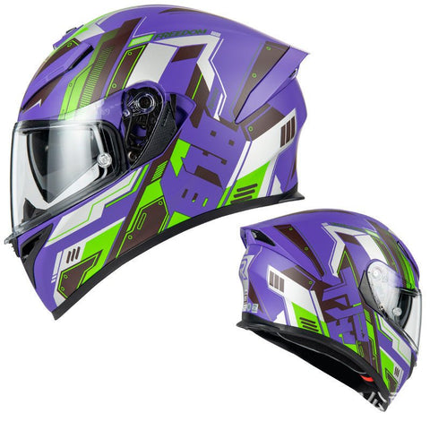 Matte Purple, Silver & Green Ryzen Motorcycle Helmet at KingsMotorcycleFairings.com