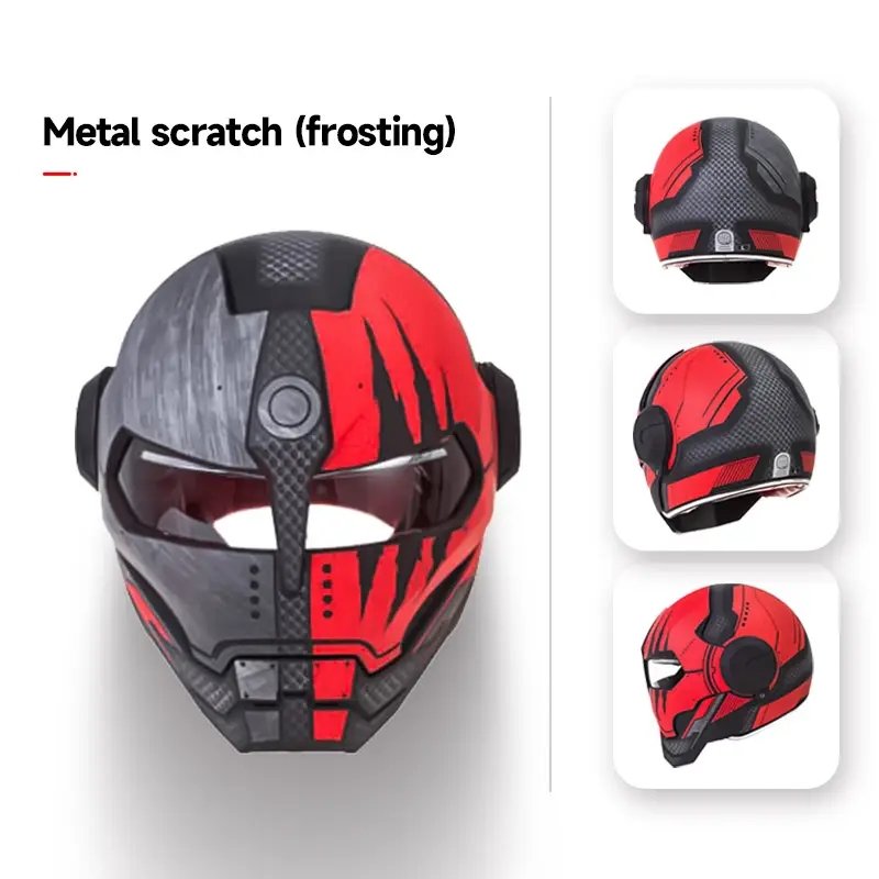black motorcycle helmet scratched Matte Black & Red Claw Scratch Iron Man Motorcycle Helmet