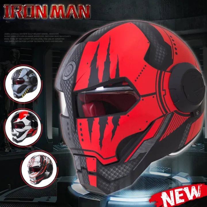 black series iron man helmet Black & Red Claw Scratch Iron Man Motorcycle Helmet