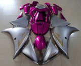 Matte Silver, Gold and Pink Fairing Kit for a 2012, 2013 & 2014 Yamaha YZF-R1 motorcycle