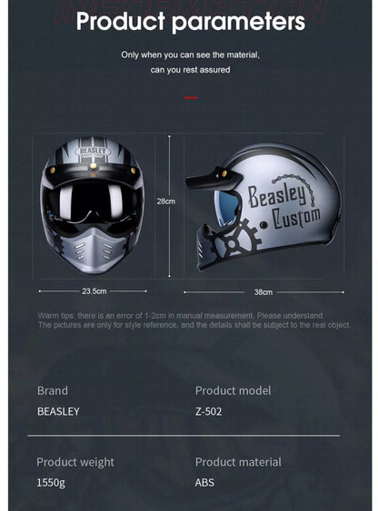 Matte Silver and Black Skull & Gear Beasley Open-Face Motorcycle Helmet is brought to you by KingsMotorcycleFairings.com