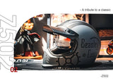 Matte Silver and Black Skull & Gear Beasley Open-Face Motorcycle Helmet is brought to you by KingsMotorcycleFairings.com