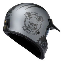 Matte Silver and Black Skull & Gear Beasley Open-Face Motorcycle Helmet is brought to you by KingsMotorcycleFairings.com