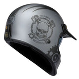 Matte Silver and Black Skull & Gear Beasley Open-Face Motorcycle Helmet is brought to you by KingsMotorcycleFairings.com