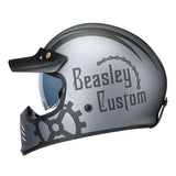 Matte Silver and Black Skull & Gear Beasley Open-Face Motorcycle Helmet is brought to you by KingsMotorcycleFairings.com