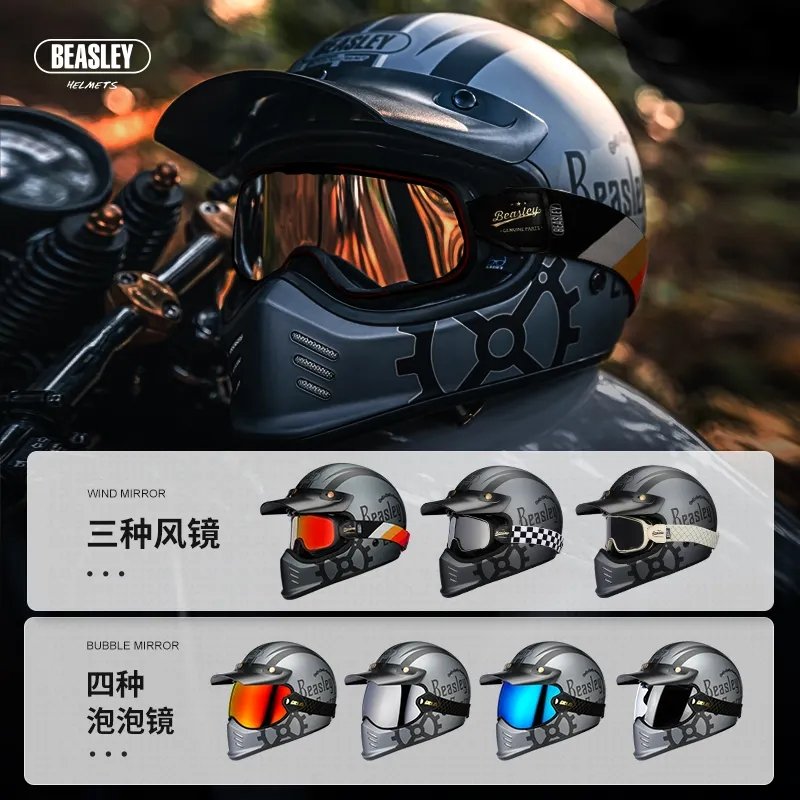 Matte Silver and Black Skull & Gear Beasley Open-Face Motorcycle Helmet is brought to you by KingsMotorcycleFairings.com