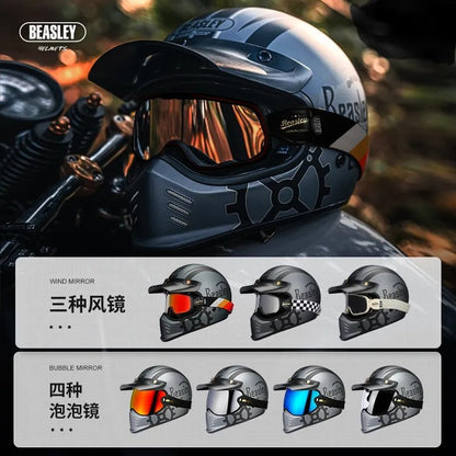 Matte Silver and Black Skull & Gear Beasley Open-Face Motorcycle Helmet is brought to you by KingsMotorcycleFairings.com