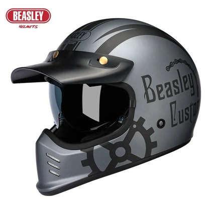 Matte Silver and Black Skull & Gear Beasley Open-Face Motorcycle Helmet is brought to you by KingsMotorcycleFairings.com