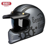 Matte Silver and Black Skull & Gear Beasley Open-Face Motorcycle Helmet is brought to you by KingsMotorcycleFairings.com