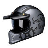 Matte Silver and Black Skull & Gear Beasley Open-Face Motorcycle Helmet is brought to you by KingsMotorcycleFairings.com