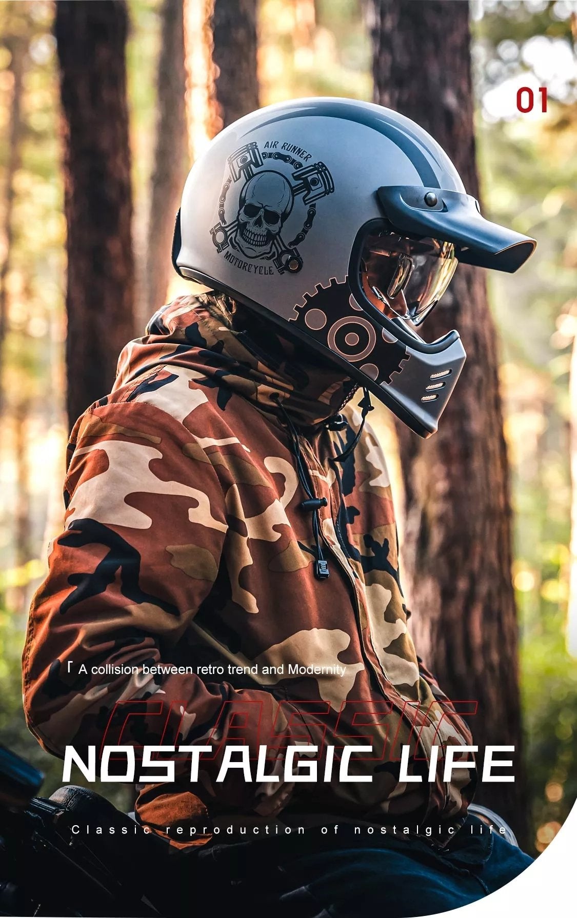 Matte Silver and Black Skull & Gear Beasley Open-Face Motorcycle Helmet is brought to you by KingsMotorcycleFairings.com