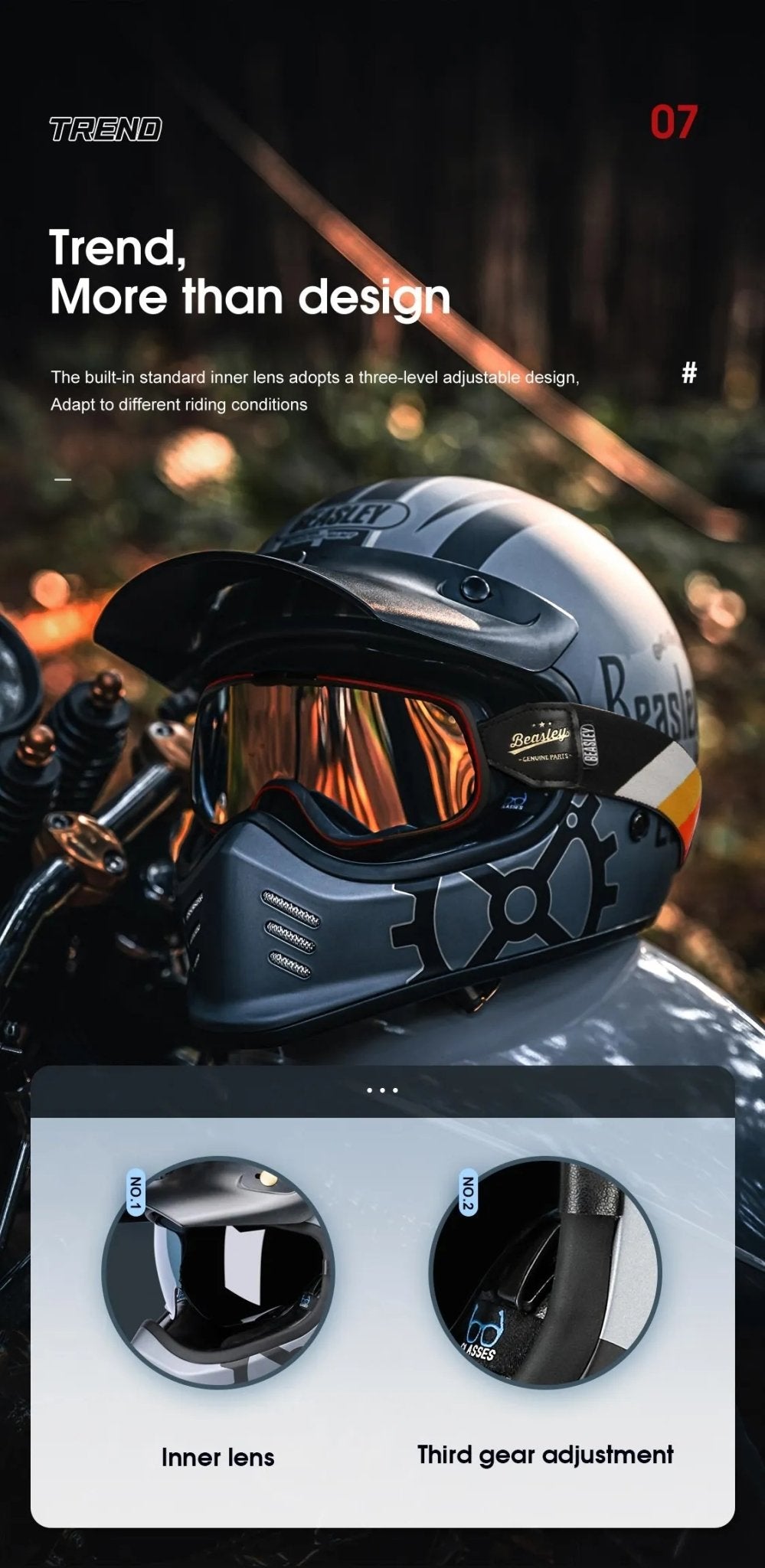 Matte Silver and Black Skull & Gear Beasley Open-Face Motorcycle Helmet is brought to you by KingsMotorcycleFairings.com
