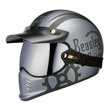 Matte Silver and Black Skull & Gear Beasley Open-Face Motorcycle Helmet is brought to you by KingsMotorcycleFairings.com