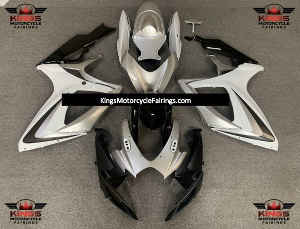 Matte Silver, Matte White and Matte Black Fairing Kit for a 2006 & 2007 Suzuki GSX-R750 motorcycle