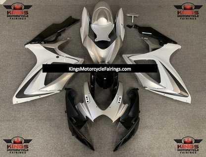 Matte Silver, Matte White and Matte Black Fairing Kit for a 2006 & 2007 Suzuki GSX-R750 motorcycle