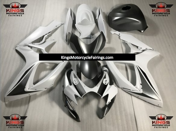 Suzuki GSXR600 (2006-2007) Matte White & Matte Silver Fairings at KingsMotorcycleFairings.com