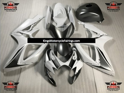 Suzuki GSXR600 (2006-2007) Matte White & Matte Silver Fairings at KingsMotorcycleFairings.com