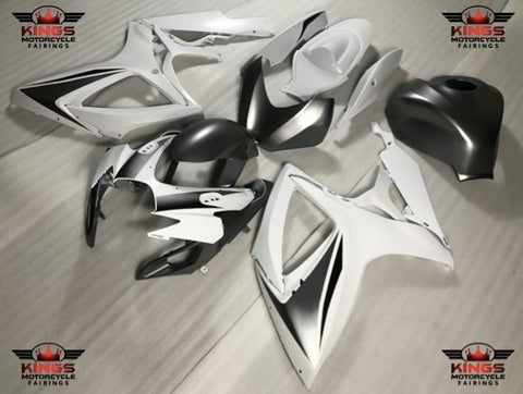 Matte White and Matte Silver Fairing Kit for a 2006 & 2007 Suzuki GSX-R750 motorcycle