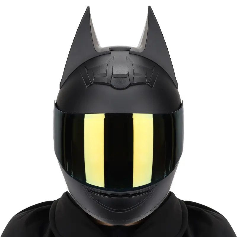 Matte Black Batman Motorcycle Helmet, Gold Visor at KingsMotorcycleFairings.com