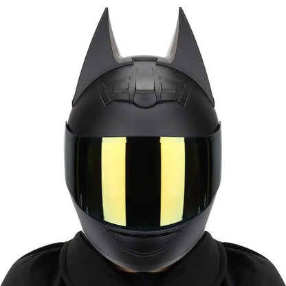 Matte Black Batman Motorcycle Helmet, Gold Visor at KingsMotorcycleFairings.com