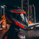 Matte Black, Red and Silver HNJ Modular Full-Face Motorcycle Helmet by KingsMotorcycleFairings.com