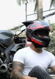 Matte Black, Red and Silver HNJ Modular Full-Face Motorcycle Helmet by KingsMotorcycleFairings.com