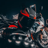 Matte Black, Red and Silver HNJ Modular Full-Face Motorcycle Helmet by KingsMotorcycleFairings.com
