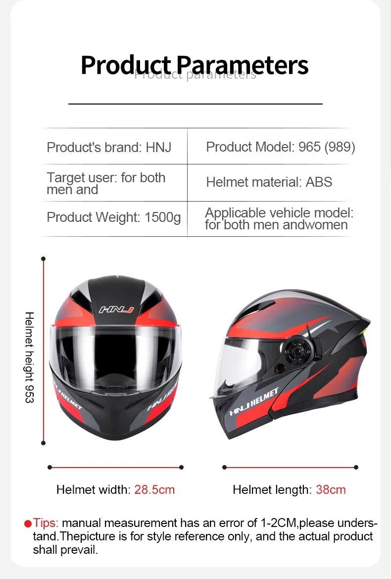 Matte Black, Red and Silver HNJ Modular Full-Face Motorcycle Helmet by KingsMotorcycleFairings.com