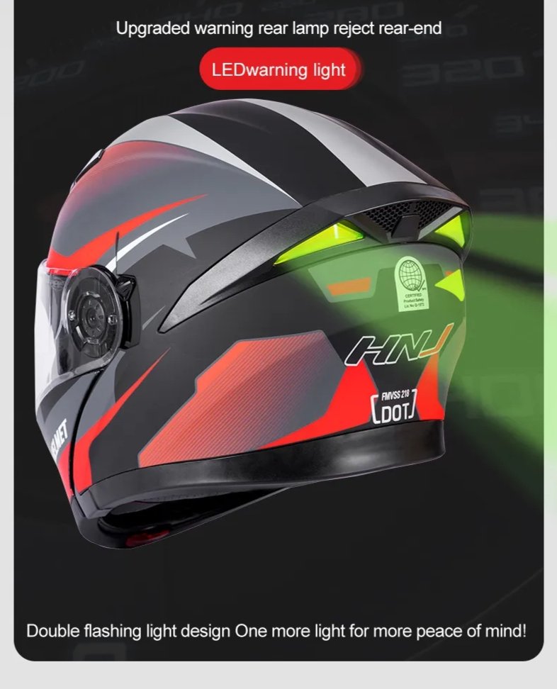 Matte Black, Red & Silver Modular HNJ Motorcycle Helmet with Clear Visor